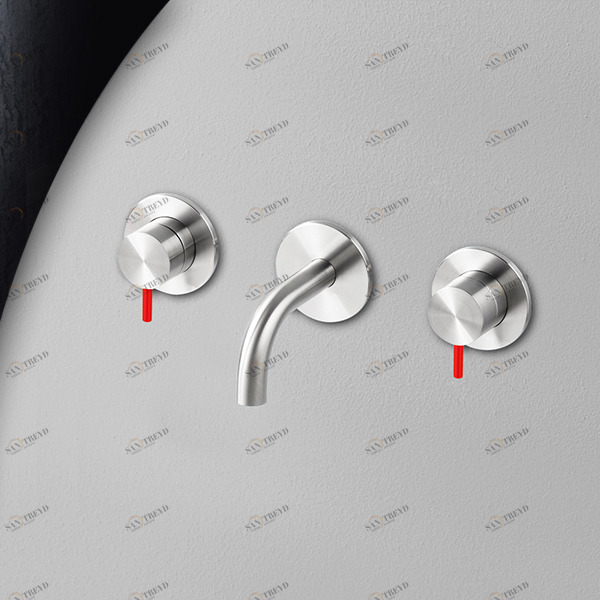 Смеситель для раковины сталь глянцевая с красной ручкой Toki Radomonte TKI27LCIL25