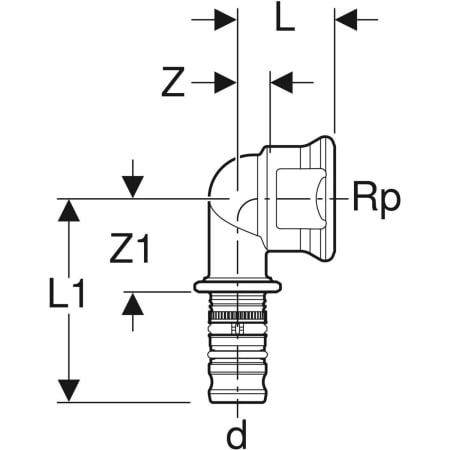 611.256.00.5 Переходный угольник Geberit Mepla 90°, с внутренней резьбой Geberit  - Вид №2