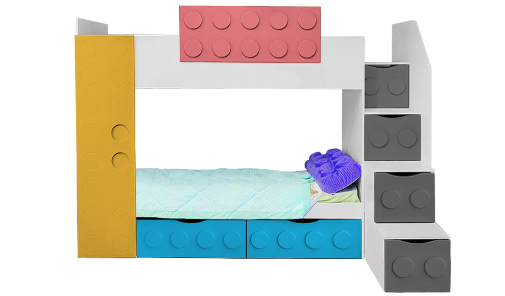 Кровать подростковая двухъярусная с 2 ящиками правая "Леголенд" МАНДАРИН ЛЕГОЛЕНД 178716 Разноцветный;белый;серый Santreyd  - Вид №1