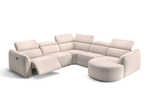 Угловой диван из ткани с полуостровом