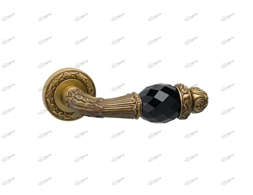 0R6541.N00.71 Набор дверных ручек на розах с черными кристаллами swarovski Античное серебро Mestre 