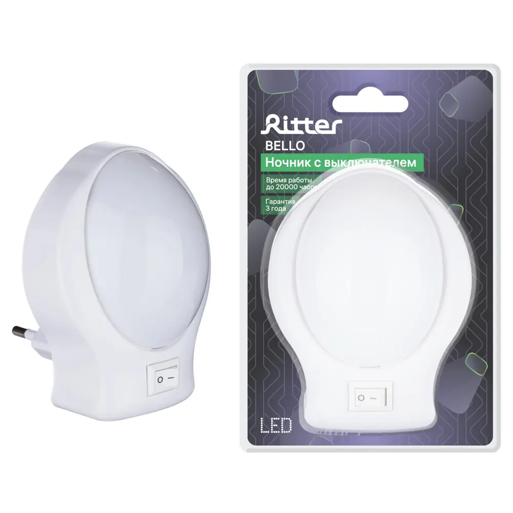 Ночник в розетку светодиодный Ritter Овал с выключателем STLM-2016082