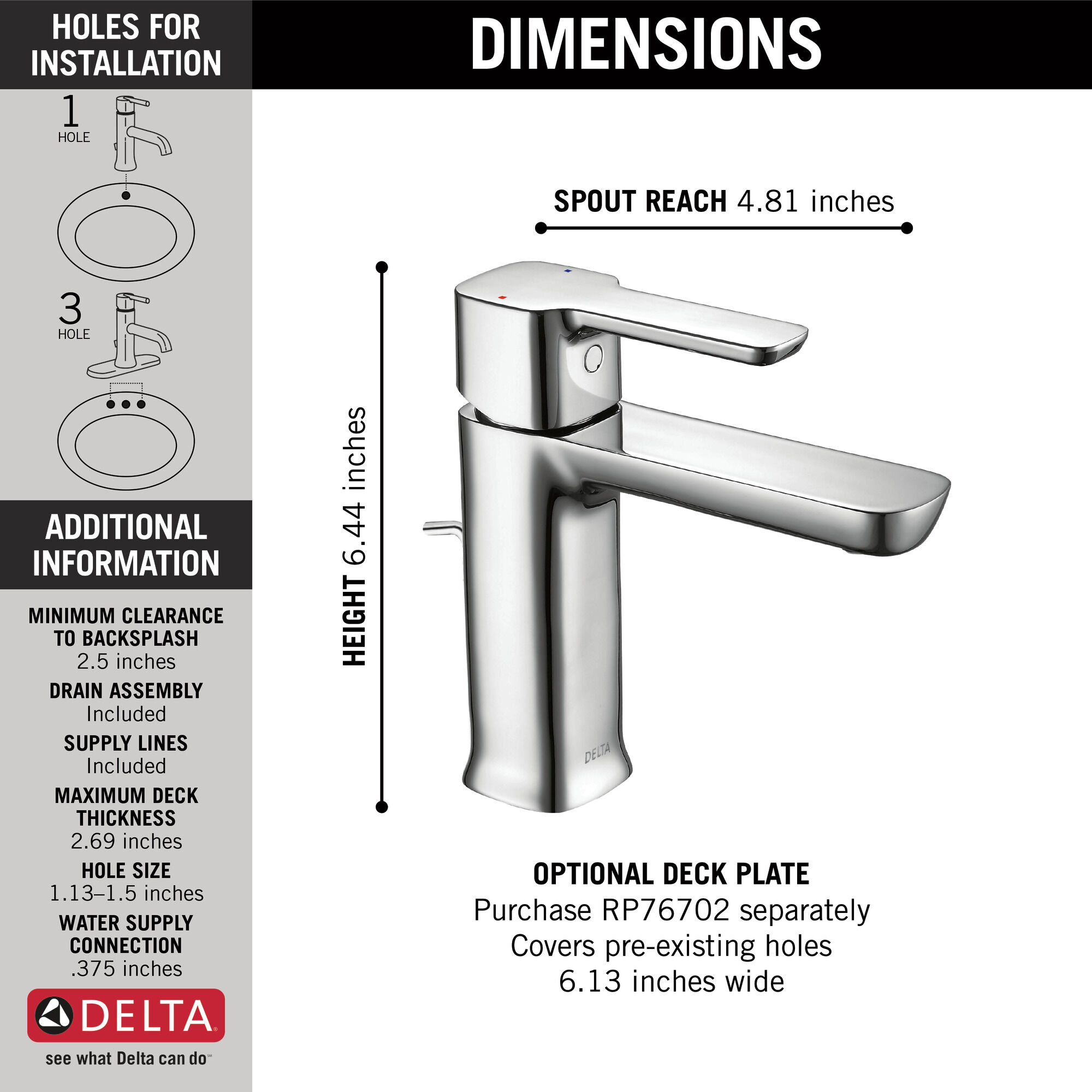 581LF-GPM-PP Смеситель для ванной Project-Pack с одной ручкой Delta Faucet Modern Хром - Вид №1