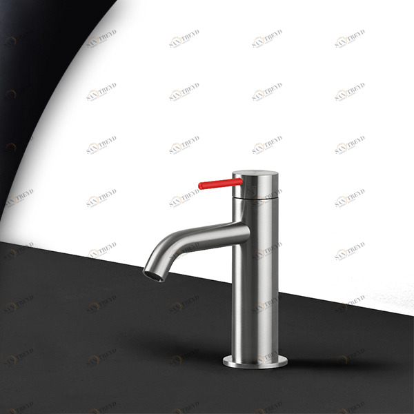 Смеситель для раковины сталь матовая с красной ручкой Toki Radomonte TKI1SCIL15