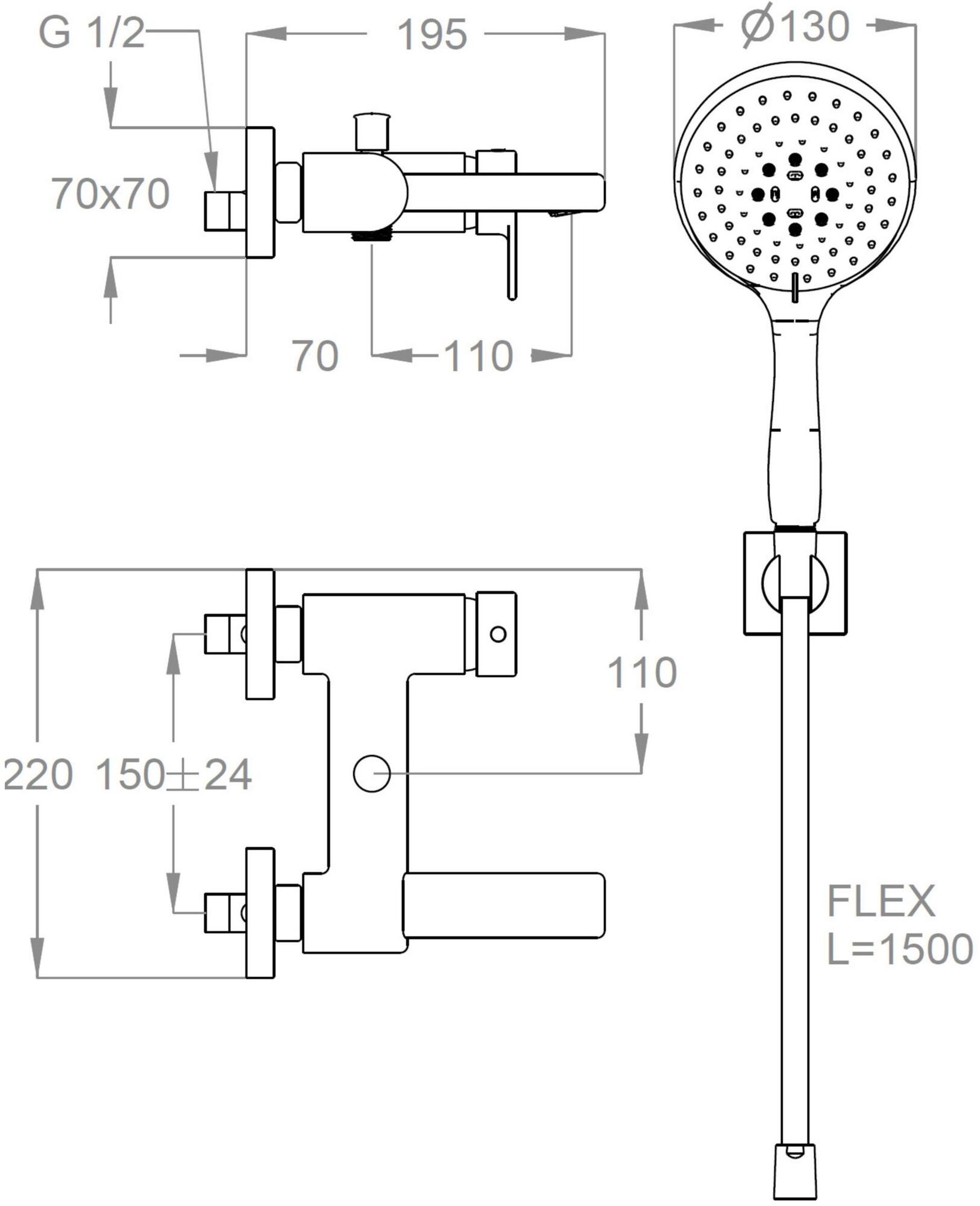 Fir Italia Смеситель для ванны из латуни на 3 отверстия с ручным душем Doda 67 6734016 - Вид №1