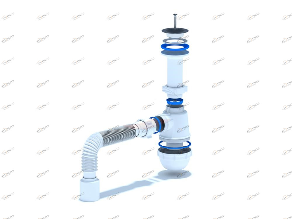 Сифон для кухонных моек АНИ Грот 1 1/2"х40 с гибкой трубой 40х40/50мм А0115 АНИ пласт 7222