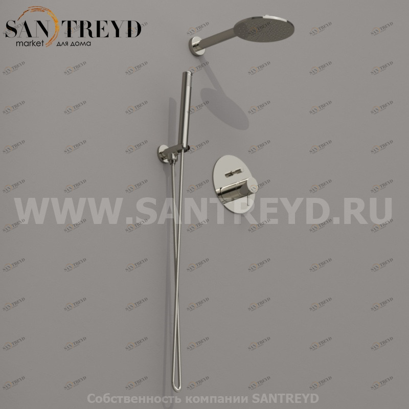 923194 Душевой комплект: смеситель с переключателем, ручная лейка, держатель и верхний душ диаметром 20 мм, цвет Никель Kerasan Nolita Италия