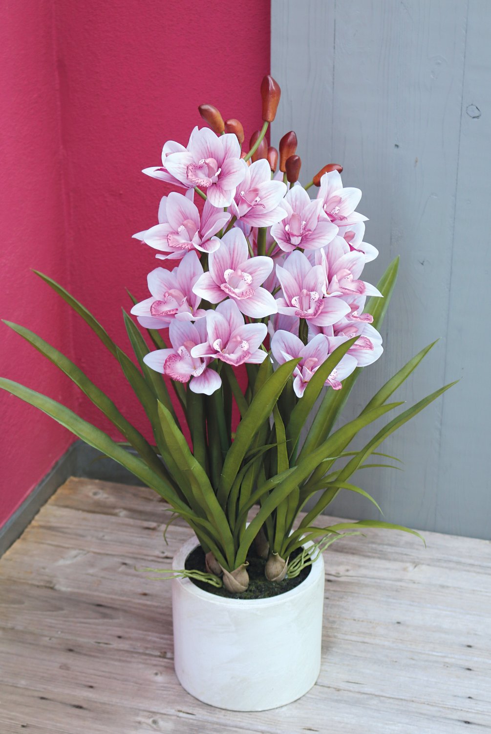 2959 705 a3 Пластиковая орхидея цимбидиум, горшечная, 82 см, real touch, бело-розовая H-andreas 