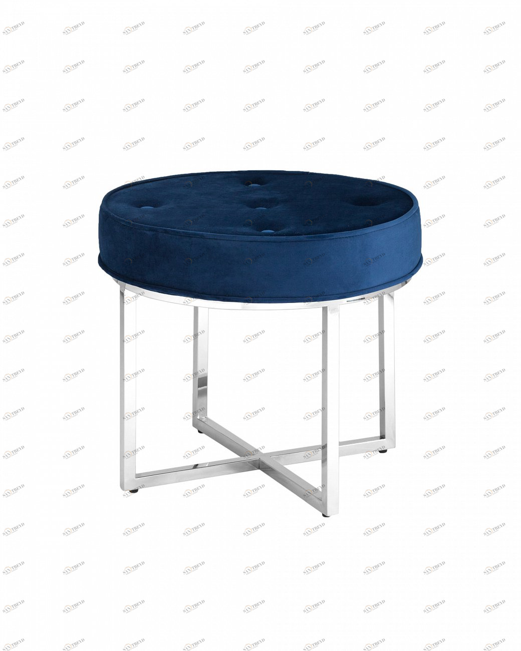 Пуфик круглый синий велюровый на стальных ножках "Сапфир" STOOL GROUP  00-3958857 Синий;хром 