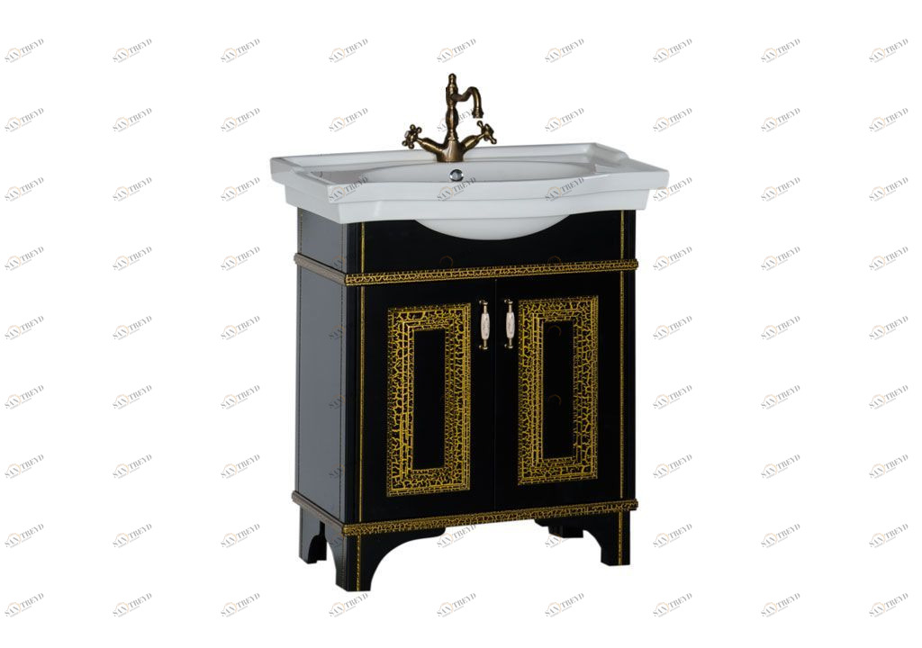 Тумба с раковиной Aquanet Валенса 80 черный краколет/золото 0018030800181619