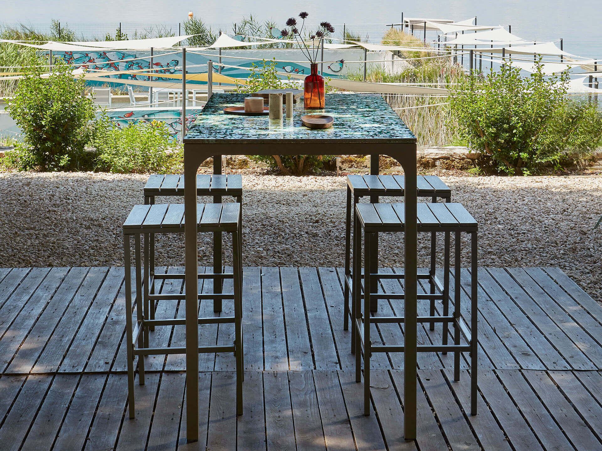 Прямоугольный стол из фаянса и нержавеющей стали DOMIZIANI современный ARCH-00109864