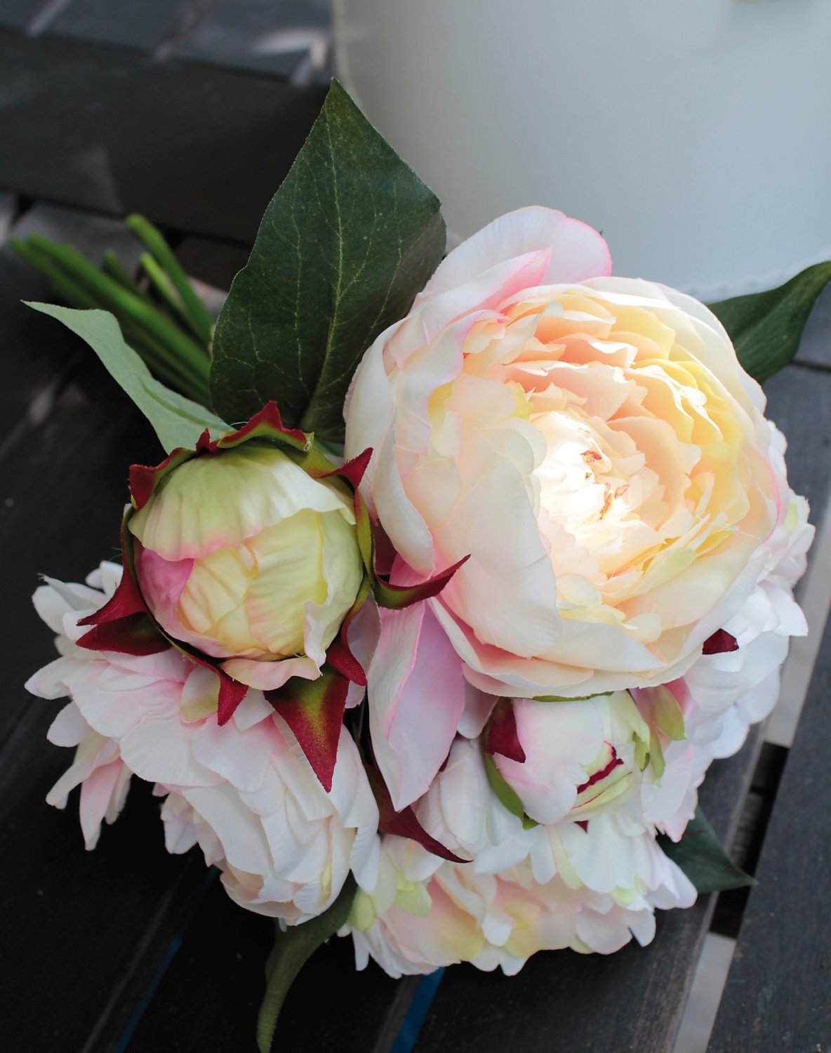 2618 753 a3 Пион шелковый, 6-кратный, 35 см, бежево-абрикосовый H-andreas  - Вид №5