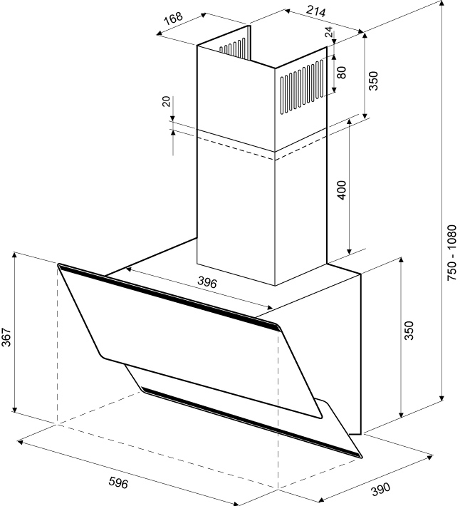 1689172 Вытяжка наклонная KRONA IRMA 600 черный/серебристый STDN-0142100 - Вид №12
