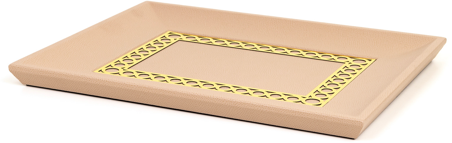 Прямоугольный поднос для мелочей Aston - 35X28 см/металл-финиш_хром/ари-кожа_темно-синий