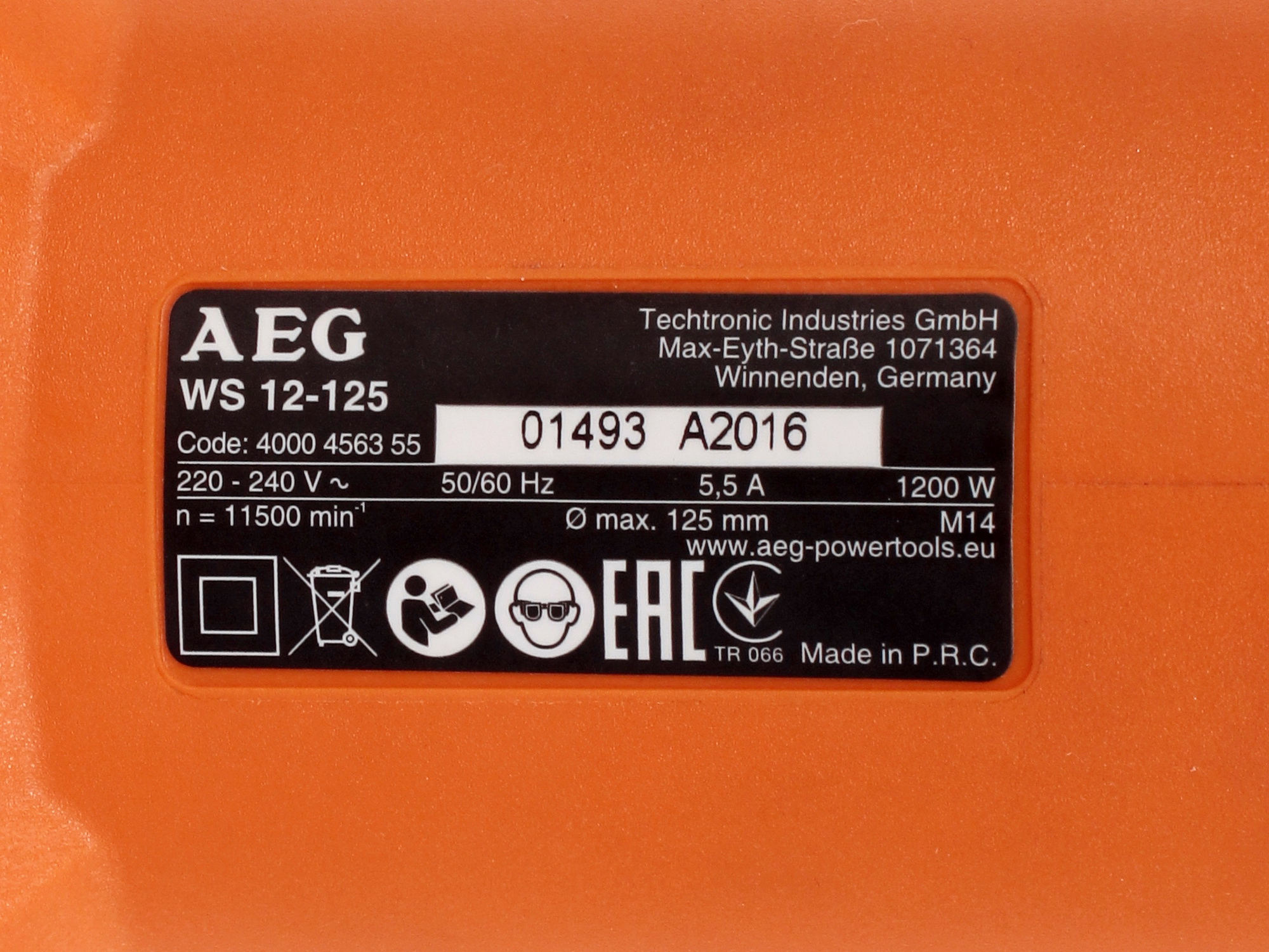 Углошлифовальная машина (УШМ) AEG WS12-125 1064691 STDN-0073573 - Вид №4