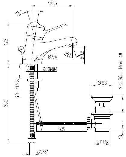 Paini Creta 30CR211R2LMKM смеситель для раковины с донным клапаном - Вид №2