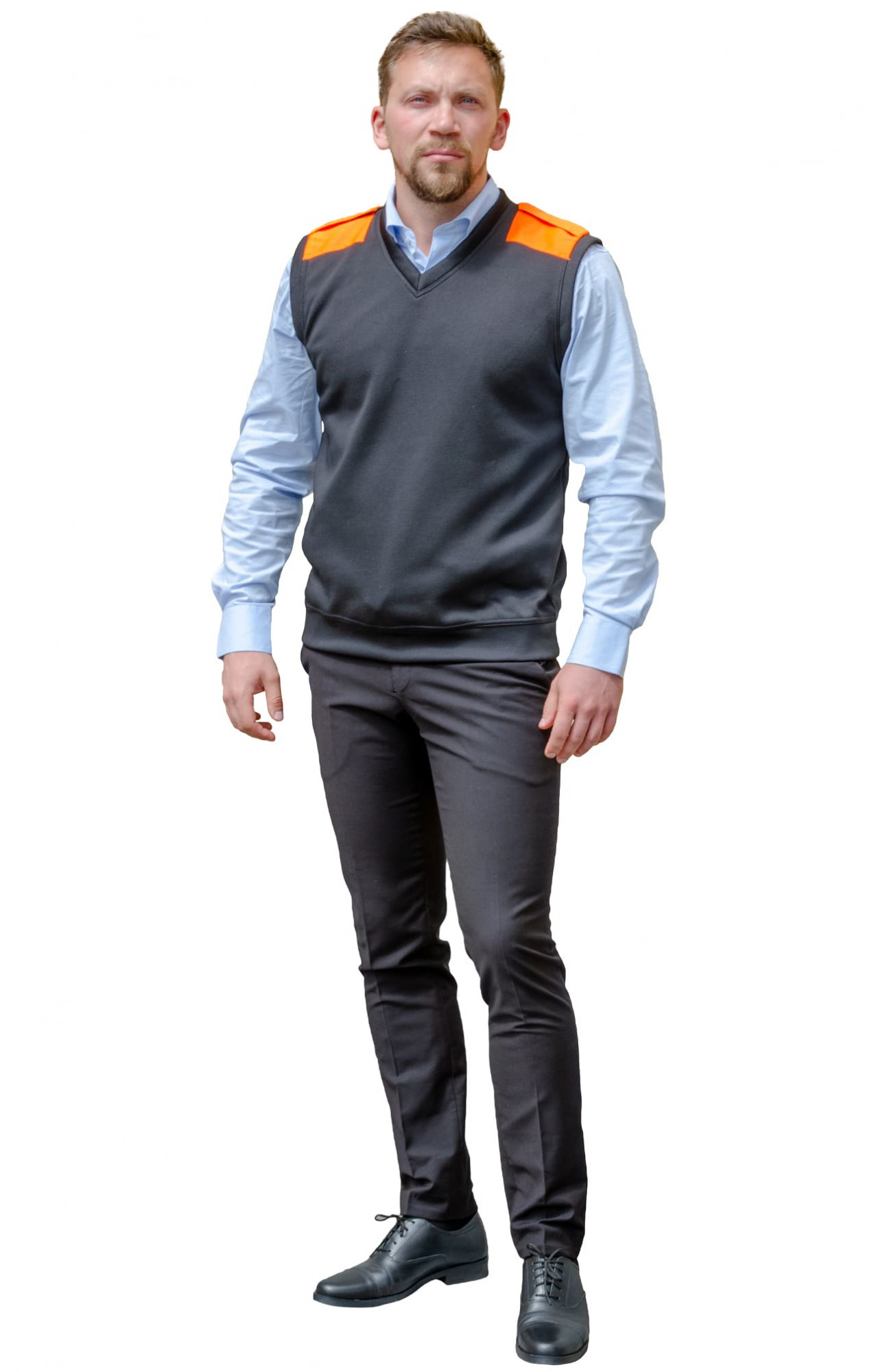 67750 Жилет "ОМЕГА" цвет черный с оранжевым  Одежда для охранных структур  размер 60-62 Спецодежда 