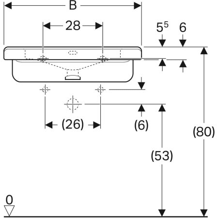 128666000 Раковина Geberit Renova Comfort Square, безбарьерная Geberit  - Вид №3
