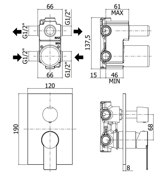 Встраиваемый смеситель для душа с переключателем RUBINETTERIA PAFFONI Tango ARCH-00011238 - Вид №2