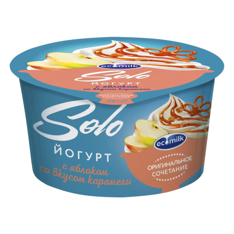Йогурт с яблоком и со вкусом карамели 5% Экомилк Solo 130 г БЗМЖ Santreyd 21140 - Вид №1