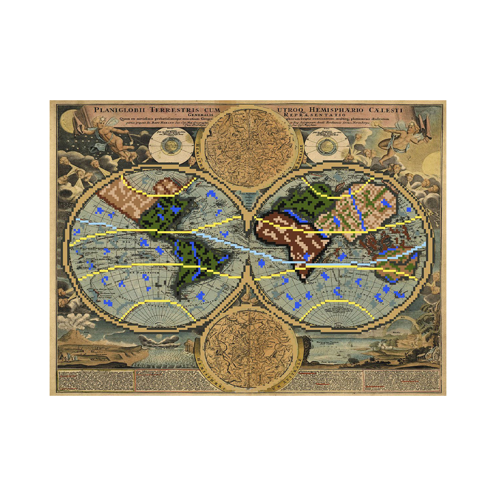 4223 Канва/ткань с рисунком Рисунок на шелке 37 см х 49 см "Карта 18 века" Матренин посад 