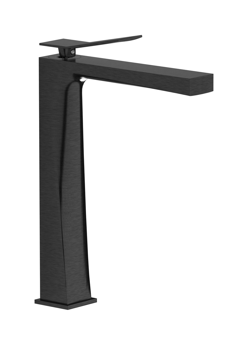 Высокий смеситель для раковины на 1 отверстие в комплекте с донным клапаном WE ARE IB wa312cf Brushed Black Chrome Wave