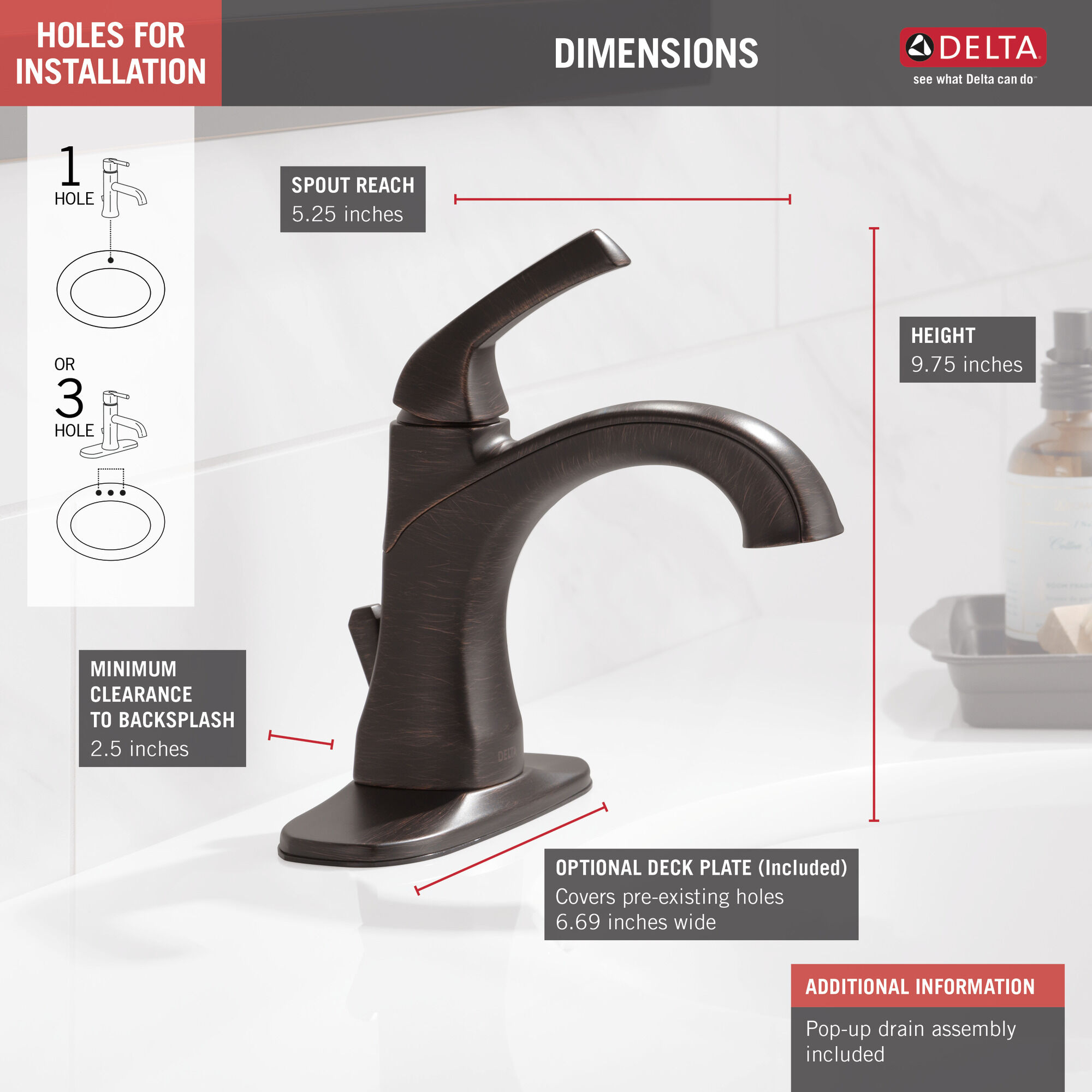 15770LF-RB Смеситель Centerset с одной ручкой Delta Faucet Portwood Венецианская бронза  - Вид №1