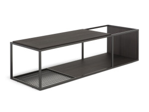 Прямоугольный деревянный и металлический журнальный столик с журнальной стойкой