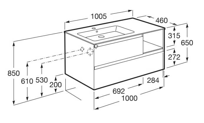 Деревянный шкаф для умывальника со встроенной раковиной с ящиками Roca UNIK 85193 ARCH-00064828 - Вид №12