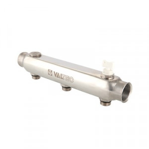 VTc.510.SS.060403 Коллектор из нержавеющей стали с межосевым расстоянием выходов 100 мм Valtec 1", 3 x 1/2"