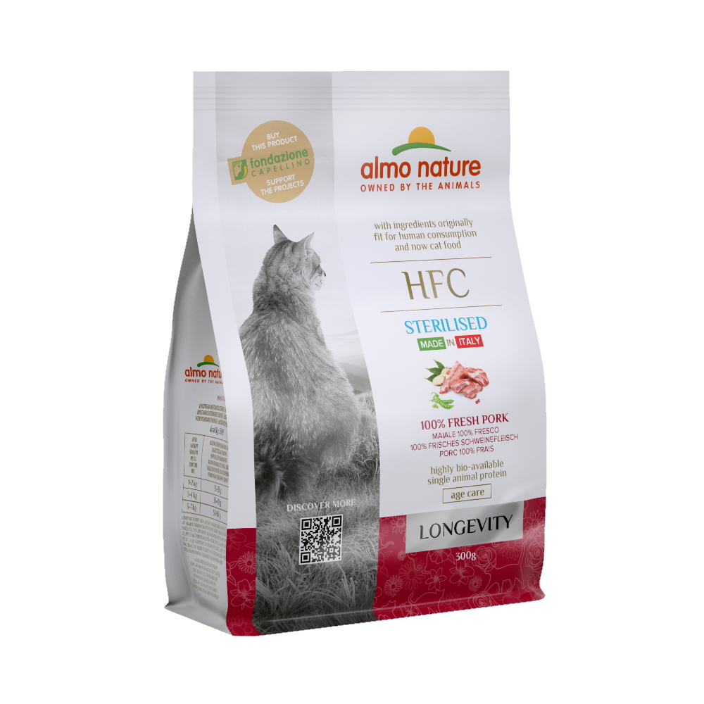 ПР0059778 Корм для кошек Longevity Sterilized для стерилизованных, свежая свинина сух. 300г Almo Nature 