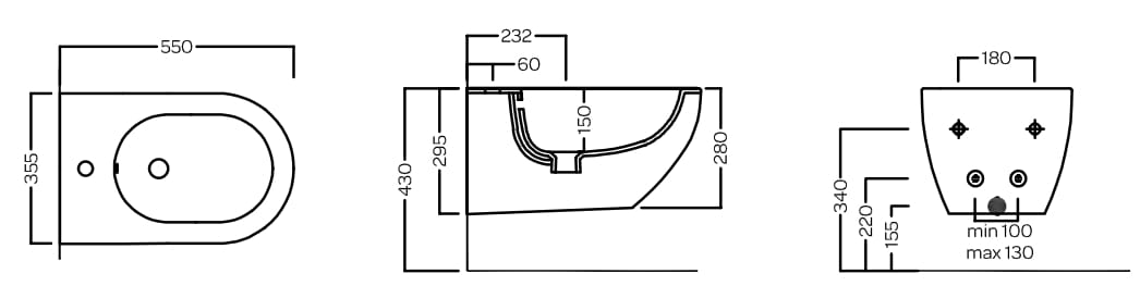 Керамическое подвесное биде с переливом Hatria Centrica ARCH-00080893 - Вид №3