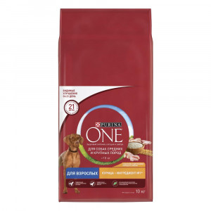 ПР0059686 Корм для собак для средних и крупных пород, курица, рис сух. 10кг ONE
