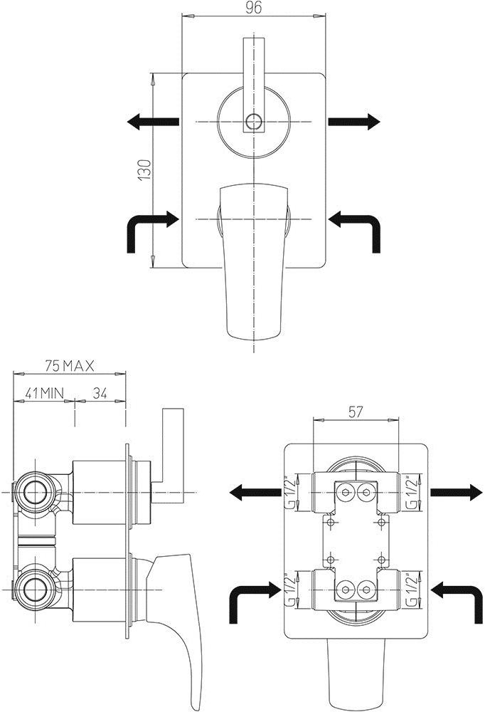 Paini Lady 89CR6911 смеситель встраиваемый для душа с дивертором - Вид №2