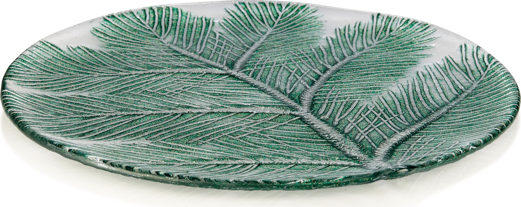 10642999 IVV Блюдо IVV "Сосновая ветвь" 34см (зелёный декор) Стекло 