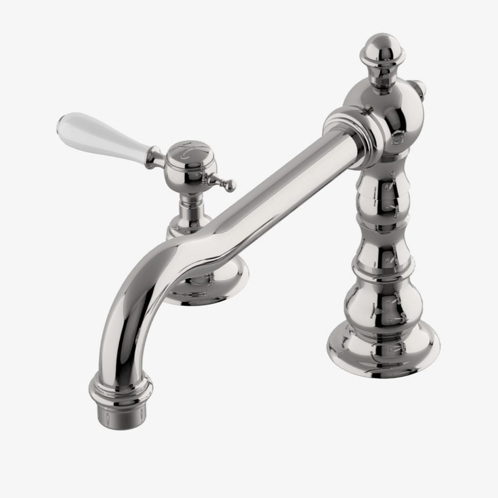 JUTF21 Скрытый наполнитель для ванн с высоким профилем Julia с металлическим ручным душем и рычажными ручками из белого фарфора Waterworks - Вид №1