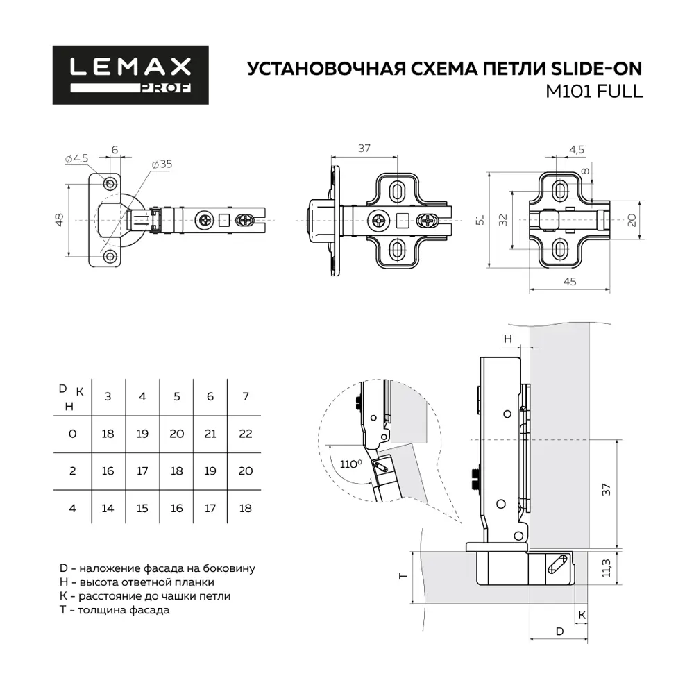 Накладная петля D35 Slide-on 105° 89426845 STLM-2119857 Lemax prof  - Вид №2