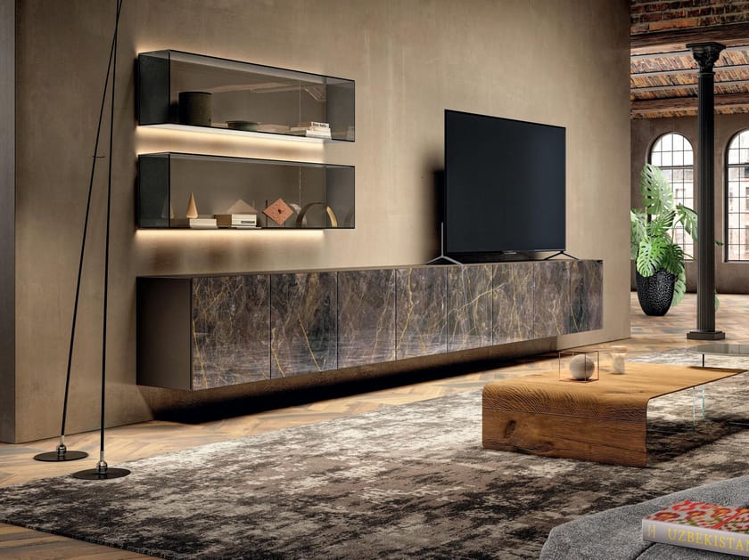 Оборудованная стеклянная стена с подставкой для телевизора Lago 36e8 ARCH-00055534