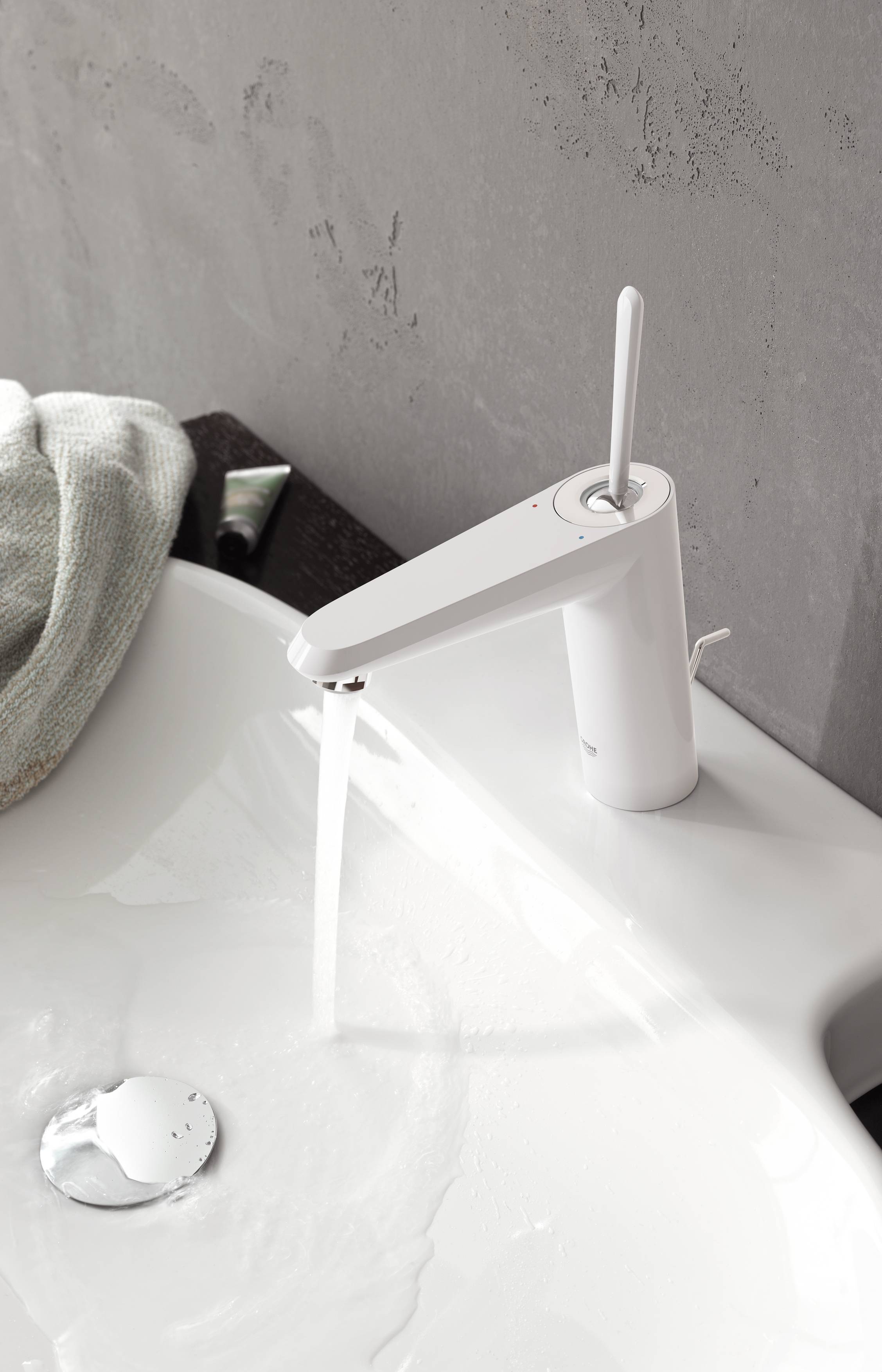 Смеситель для раковины GROHE Eurodisc Joy с донным клапаном, средний излив, белая луна (23427LS0) - Вид №1