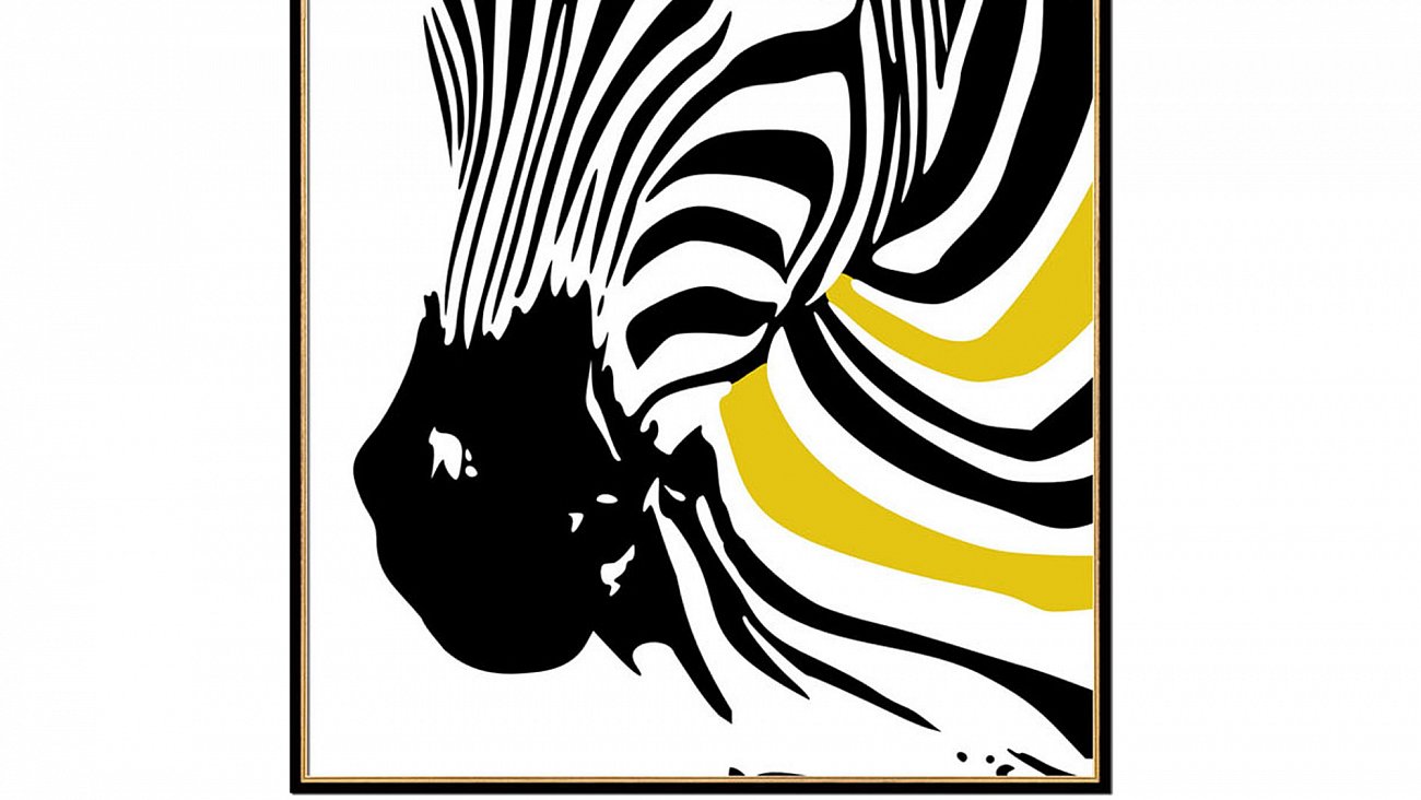 Постер прямоугольный на художественной бумаге 80х60 см "Зебра-1" EVENHOME ДИЗАЙНЕРСКИЕ 00-3878749 Белый;золото;черный  - Вид №1