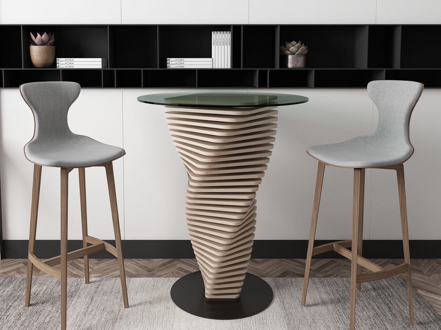 Круглый стол из дерева и стекла MYWOODREAM STANDY ARCH-00046598