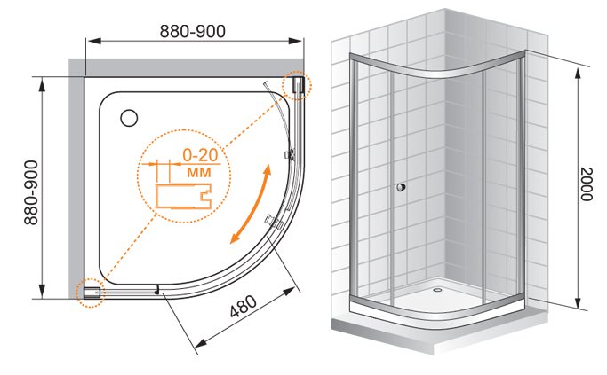 Душевой уголок CEZARES ANIMA-W-R-1-90-P-Cr - Вид №4