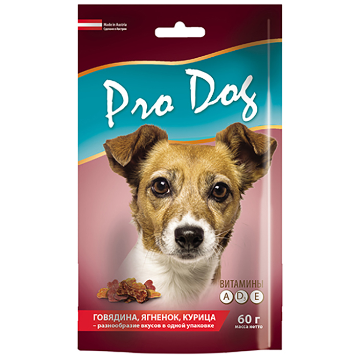 ПР0034009 Лакомство для собак говядина, ягненок, курица 60г PRO DOG 