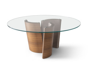 Круглый стол из дерева и стекла