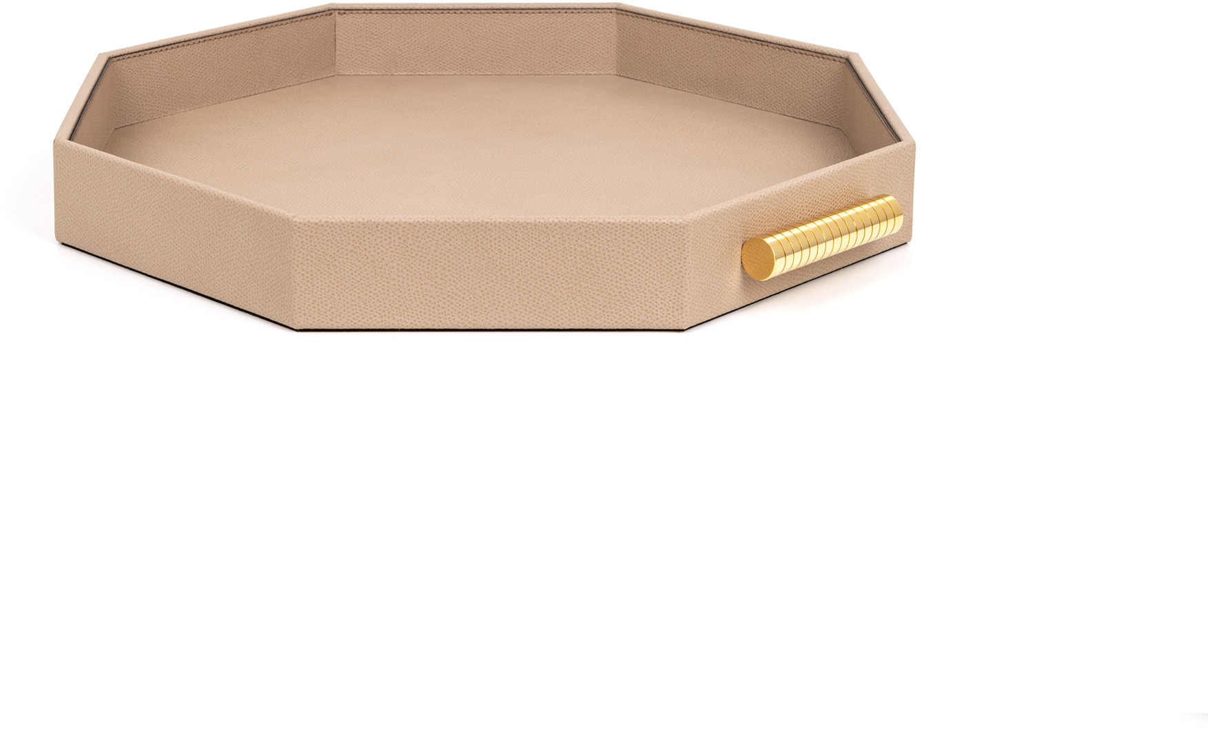 Восьмиугольный поднос Grace - 38X38 см / металл-отделка_золото / зерненая кожа_серо-коричневый