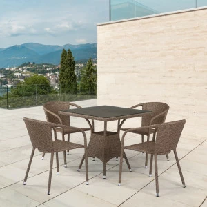 Мебель из ротанга, квадратный стол и кресла, коричневые на 4 персоны AFINA  00-3860458 Коричневый