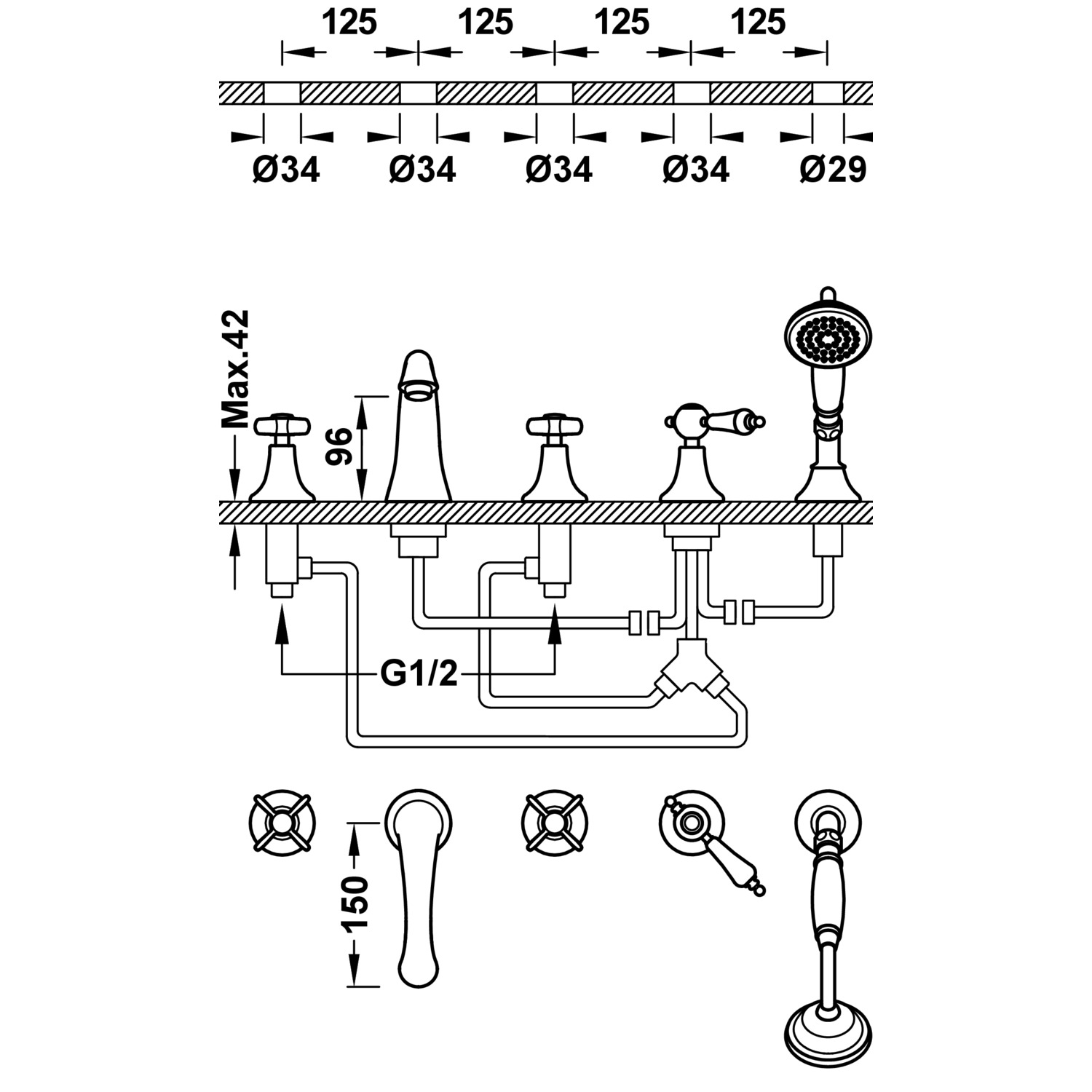 Смеситель для ванны TRES CLASIC с двумя ручками -24214602 TRES  - Вид №1