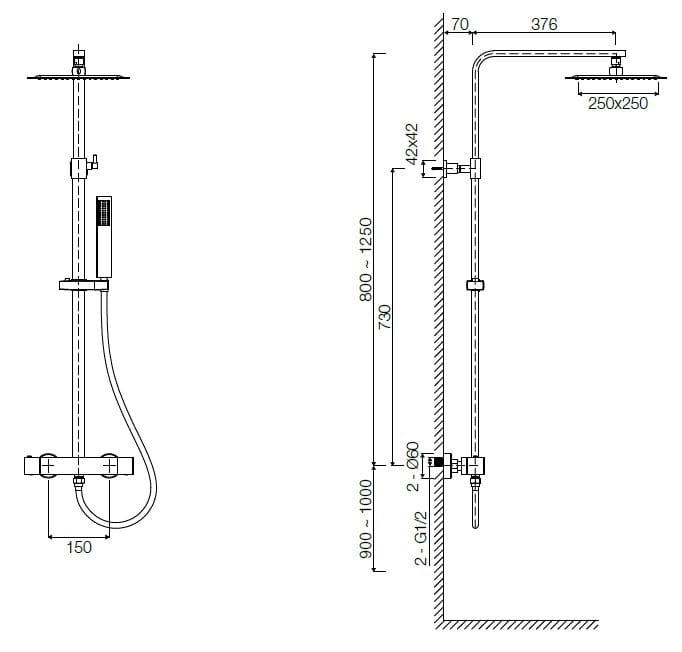 Латунная настенная душевая колонна с ручным душем TAMANACO GAIA ARCH-00011460 - Вид №2