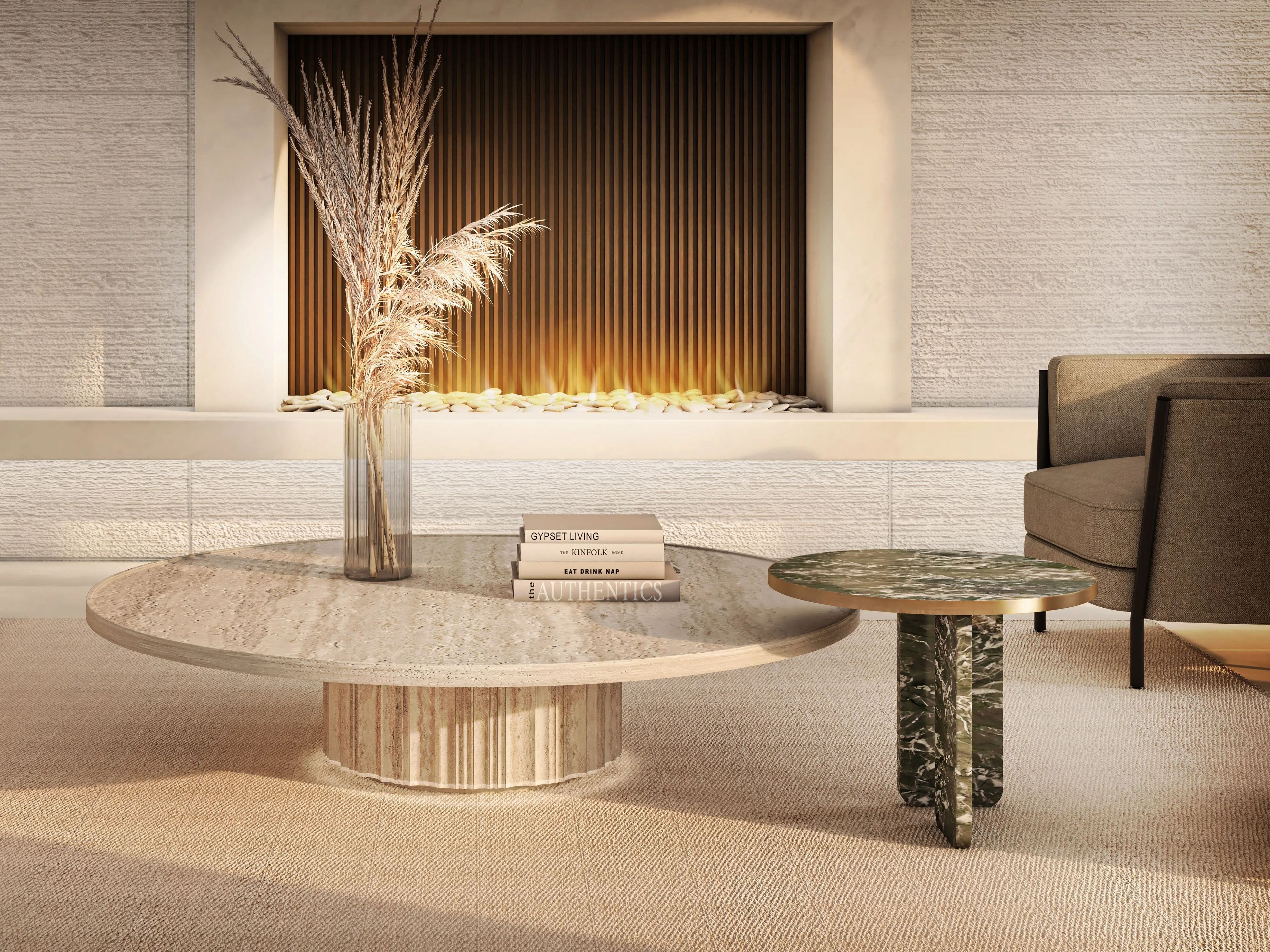 Травертин круглый низкий журнальный столик Davani Purity ARCH-00088427 - Вид №3