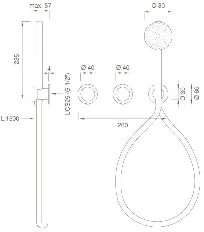 Ceadesign Настенный термостатический смеситель для ванны / душа Milo360 Mil 116h - Вид №1
